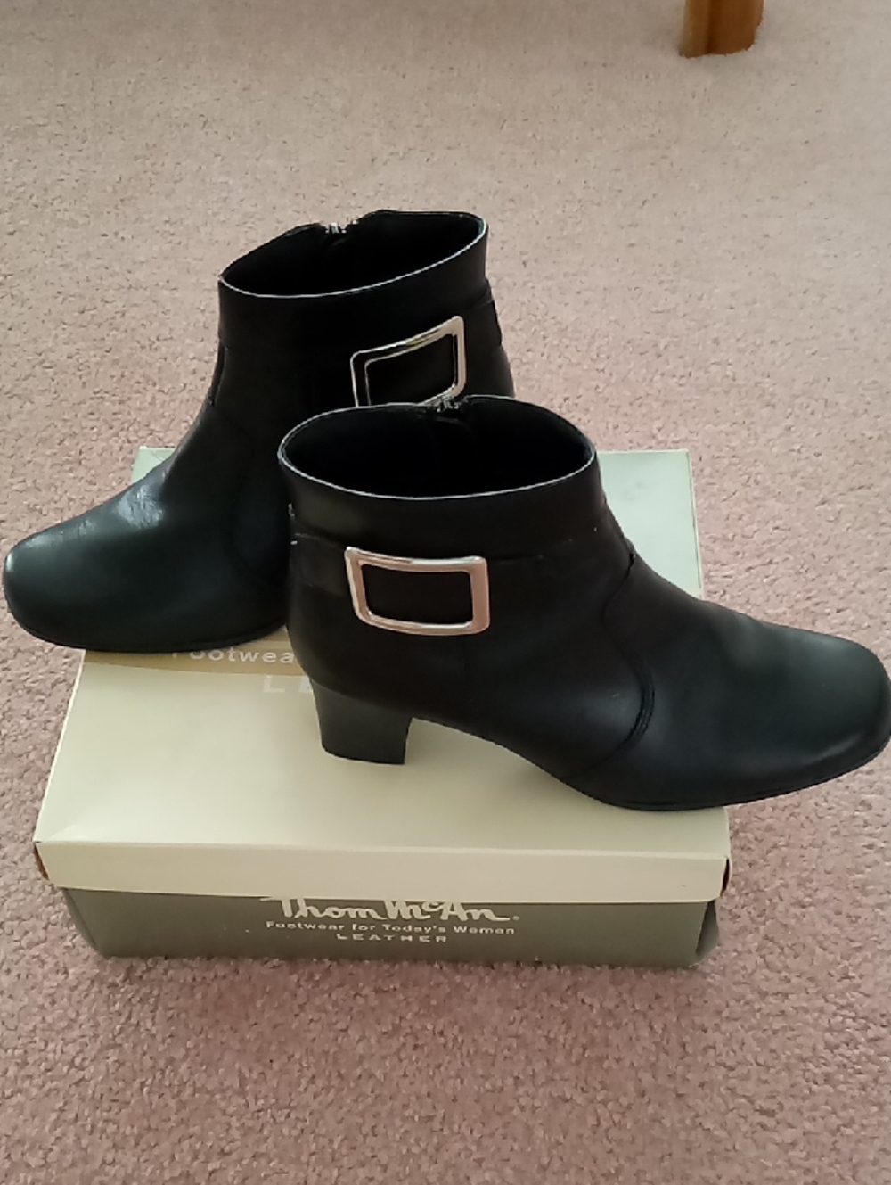 Thom McAn Black Ankle Boots with Silver Buckle - Women